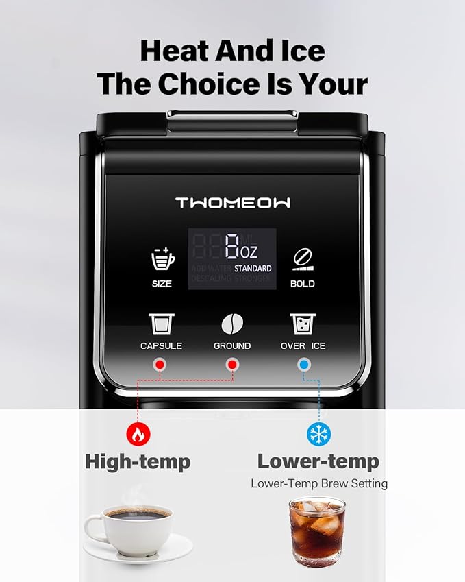 Coffee Maker Hot & Iced With Bold Setting,Single Serve Coffee Maker For K Cup And Grounds,52 Oz Removable Water Tank,6-14 Oz Brew Sizes,One Cup Kcup Coffee Machine With Reusable Filter,(Black)