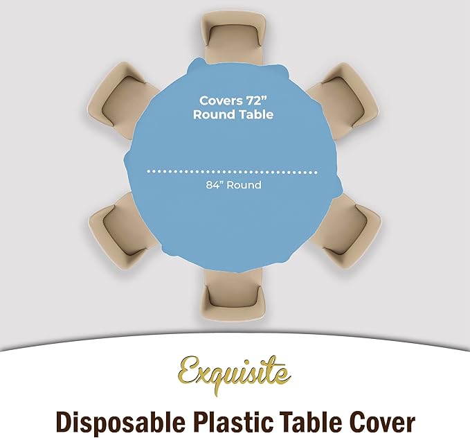 Party Solids 12-Pack Premium Plastic Tablecloth 84in. Round Table Cover - Light Blue
