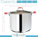 Stock Pot, Large Stainless Steel 17 Quart StockPot, Large Cooking Pot, Clear Glass Lid and Measurement Markings, Steam Hole, Induction, Gas, Electric Compatible Big Boiling Pot