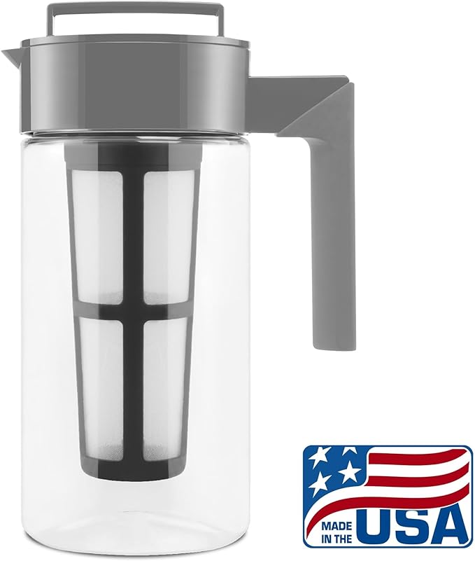 Takeya Tritan Cold Brew Coffee Maker - Airtight Pitcher with Leak-Free Lid - BPA-Free Cold Brew Maker with Silicone Handle - Dishwasher-Safe Pitcher for Homemade Cold Brew - 1 Quart, Stone