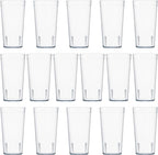 US Acrylic Cafe Plastic Reusable Tumblers (Set of 16) 20-ounce Water Cups in Clear | Value Set of Restaurant Style Drinking Glasses, Stackable, BPA-free, Made in the USA | Top-rack Dishwasher Safe
