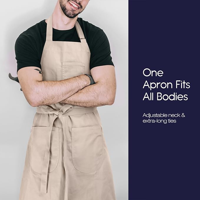 Unisex Apron with Pockets for Cooking, Salon & Art - 100% Cotton Adult Kitchen, Chef, Stylist Apron