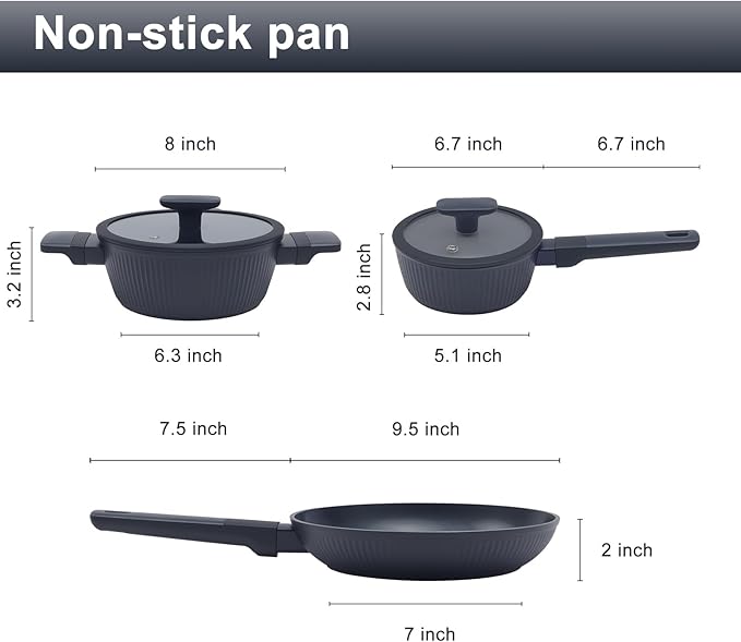 Nonstick Cookware Set Non Toxic, 3-Piece Pots and Pans Set, PFOA/PTFE Free, Induction Ready & Dishwasher Safe, Ceramic Coating for Easy Release