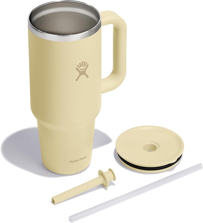 Hydro Flask 40 Oz Travel Tumbler with Handle, Lid and Straw - Insulated Stainless Steel in Starlight