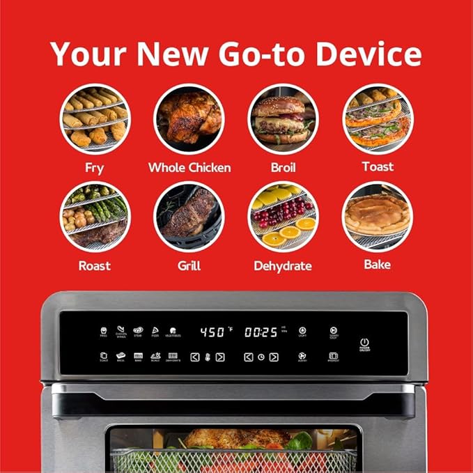 Aria 30 Qt Air Fryer Oven, Stainless Steel Air Fryer with Basket, Grill Racks, Crumb & Drip Tray, Easy Clean Large Countertop Convection Oven, XL Touchscreen Display & Cooking Presets, Black