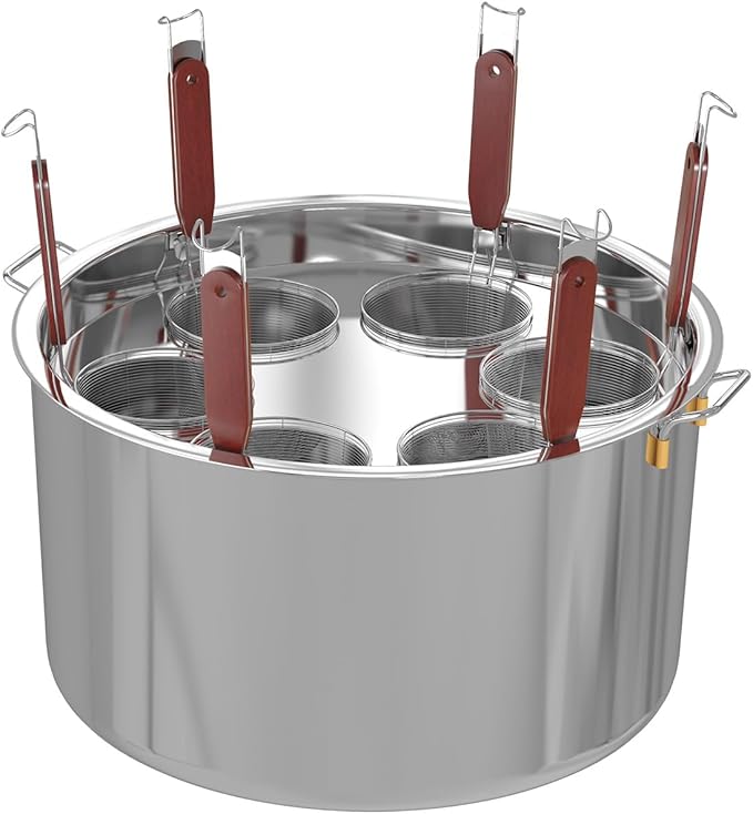 Large Pasta Cooker with Strainer,53.22 Qt. Commercial Pasta Pot,Stainless Steel Pasta Cooker Insert Set with Strainer Basket,Multipots Cooking Tool for Commercial Restaurant,6 Holes