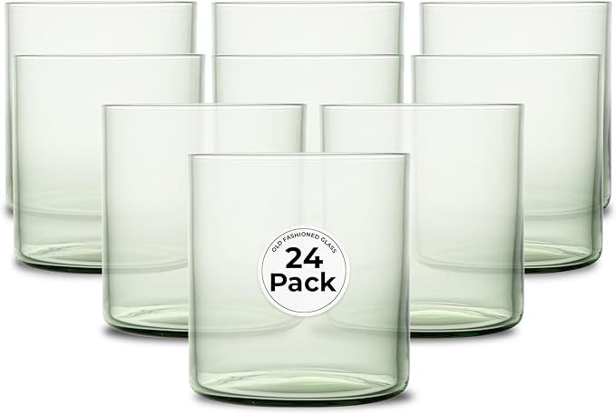Restaurantware-Vetri 10 Ounce Old Fashioned Glasses, 24 Dishwashable Whiskey Glasses - No-Lead, Durable, Green Glass Tumblers For Scotch, For Drinking Liquor, Cocktail, Bourbon, Cognac, And More