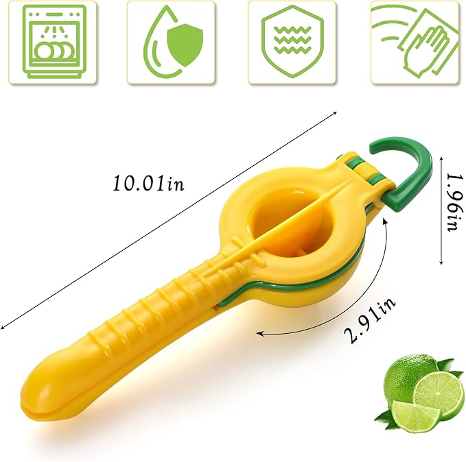 Yellow/Green Lemon Squeezer, Premium Hard Plastic Material Hand Juicer Lemon Squeezer, Kitchen 2-in-1 Lemon Squeezer - Durable and Easy to Clean - Kitchen Essentials, Citrus Juicer (1, Yellow, Large)