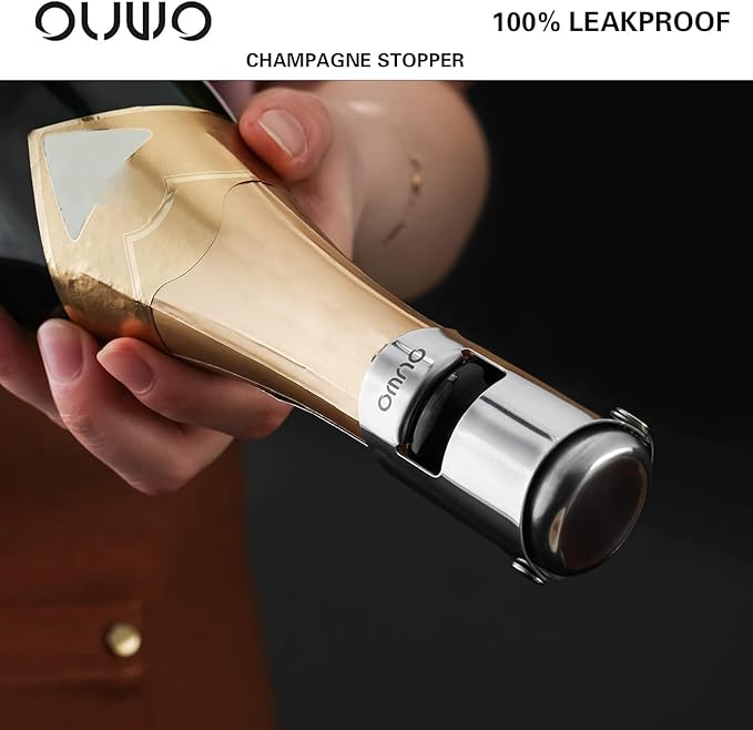 Champagne Stopper 6 Pack Stainless Steel Champagne Save with Food Grade Silicone，Leak-Proof Bubble Retaining Saver，Suitable for Champagne Prosecco Cava and Sparkling (Silver)