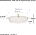 12" x 8" Ceramic Oval Casserole Dish with Glass Lid, 1.7 QT Serving Soup Tureen,Chafing Dish for Buffet, Family Food preserve Tray, Catering Casserole for Party Style