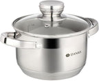 Daniks Standard Stainless Steel Stock Pot with Glass Lid – Induction 2 Quart, Dishwasher Safe, Measuring Scale, For Soup, Pasta, Stew, Silver