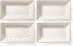 Artena Ceramic 8.25 Inch Rectangle Salad Plates Set of 4 - Deep Plates for Appetizer, Dessert, Dinner, Sushi, Snack, Pasta, Serving - Microwave Safe with Embossed Rim Design (Multiple Patterns)