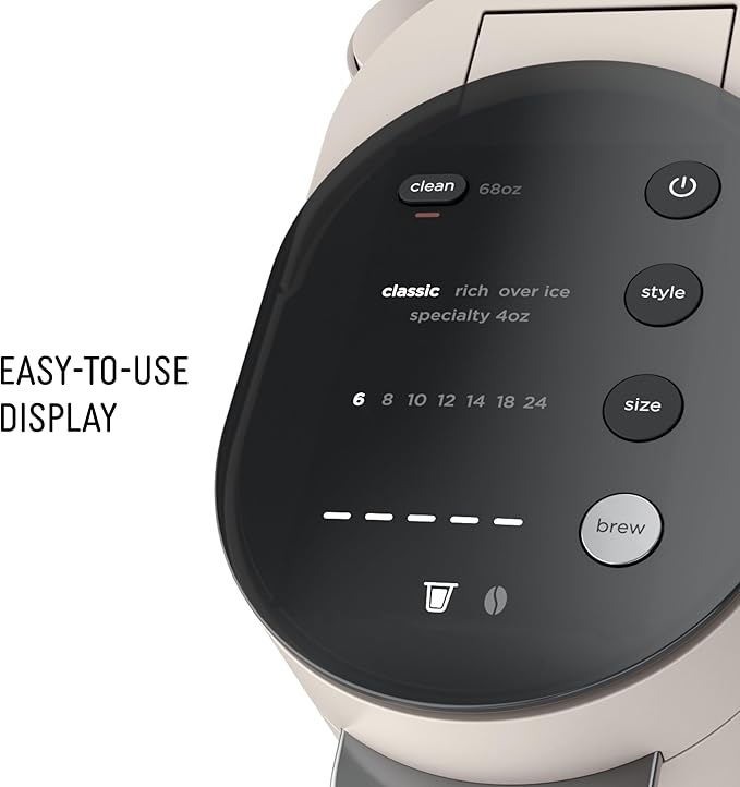 Ninja Pod & Grounds | Coffee Maker | XL Single-Serve | K-Cup Pod Compatible | Brews Grounds | Compact Design | Built-In Milk Frother | 68-oz. Reservoir, 6-oz. Cup to 24-oz. Mug Sizes | Stone |PB055AST