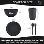 Wheat Straw Dinnerware Sets, Homienly 20pcs Unbreakable Microwave Dishwasher Safe Tableware Lightweight Bowls, Cups, Plates Set Reusable Dinner Plates Bowls set (Dark Grey)