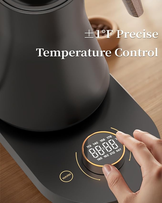 Smart Electric Gooseneck Kettle with WiFi Control, Pour-Over Coffee & Tea Kettle, ±1°F Precise Temp, 100% Stainless Steel Quick Boil Hot Water Heater Keep Warm, Pro Brewing Teapot 0.8L, 1000W