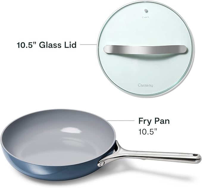 Caraway Nonstick Ceramic Frying Pan With Glass Lid (2.7 qt, 10.5") - Non Toxic, PTFE & PFOA Free - Oven Safe & Compatible with All Stovetops (Gas, Electric & Induction) - Navy