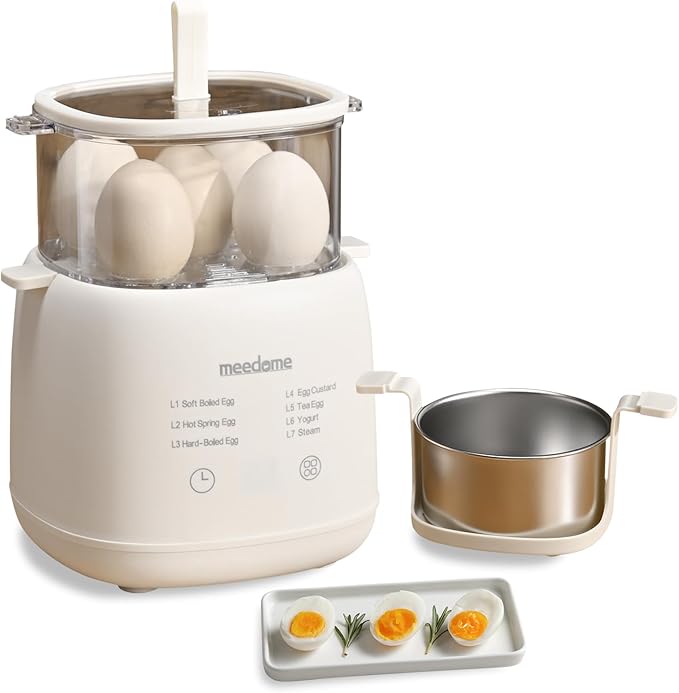 Electric Egg Cooker 7-in-1 with Steam Basket & Auto Shut Off, 8-Egg Capacity Steamer for Soft/Hard Boiled, Poached Eggs, BPA-Free Stainless Steel Bowl, Compact for Dorm/Keto Kitchen(2-Tier)