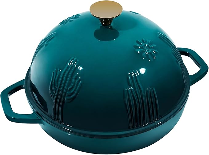 Cast Iron Bread Oven With Cloche Lid for Baking - Darkcyan Enameled Dutch Oven With Dome Lid for Sourdough - 2.6 qt