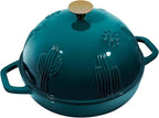 Bread Oven Cast Iron Bread Dutch Oven with Cloche Lid for Bread Baking Darkcyan Enameled Cast Iron Bread Oven with Dome Lid for Sourdough, 9.8 Inches