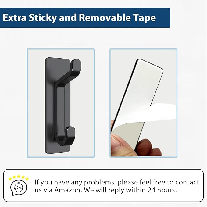 pickpiff 12 Pack Wall Hooks for Coat and Towel: 13LB Adhesive Door Hanger Stick on, Black