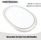 White Oval Decorative Tray with Handles, Set of 2 Versatile Nesting Trays for Patio Table, Ottoman, Ideal for Serving, Displaying, Organizing