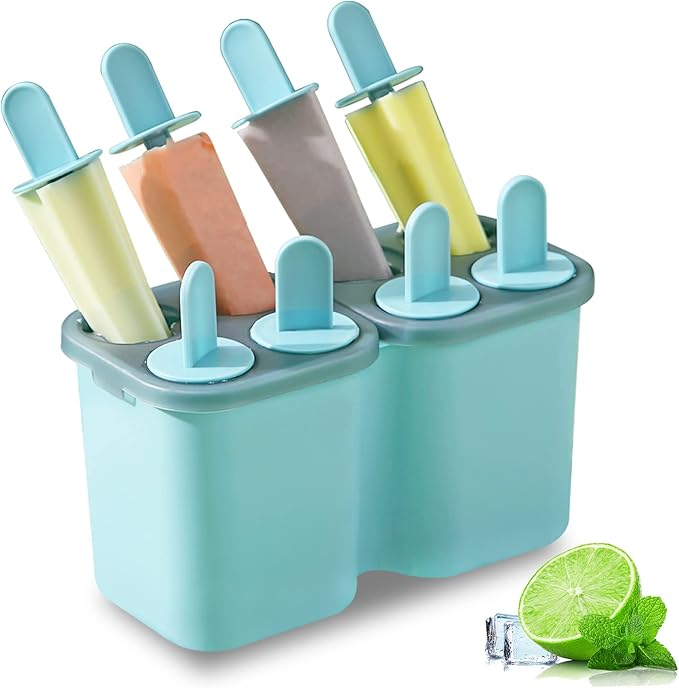HOMQUEN Popsicles Molds, 8 Piece Ice Pop Mold, Reusable Easy Release Ice Cream Mold for kids, Many Shapes Homemade Popsicle Molds, DIY Popsicle Maker, BPA Free (8 Cavities-Blue)