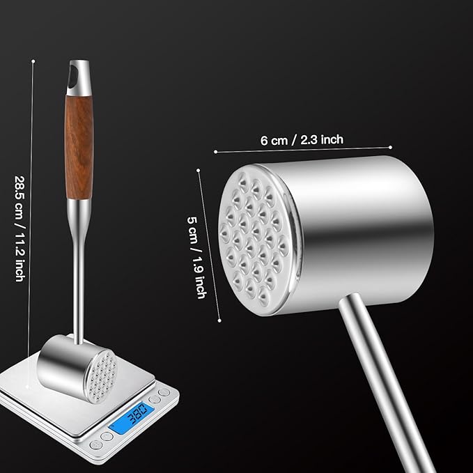 Meat Tenderizer, 304 Stainless Steel Meat Hammer with Wood Handle,Kitchen Meat Mallet for Cooking, Chicken Steak Meat Tenderizer Tool