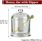 Glass Honey Jar with Wooden Dipper and Glass Lid,Honey Pot Dispenser for Store Honey and Syru,10 Ounces