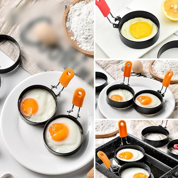 2024 New Stainless Steel Egg Rings for Frying - Round Cooker Rings, Pancake Shapers With Orange Silicone Handle Non-stick Molds for Kitchen Breakfast Tool (A-4Pcs Orange)