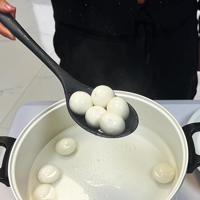 Silicone Spoons for Cooking - Extra Large Kitchen Spoons for Mixing, Serving, & Stirring - 600°F Heat-Resistant Non Stick Utensils Ladle & Skimmer- Dishwasher Safe, Black