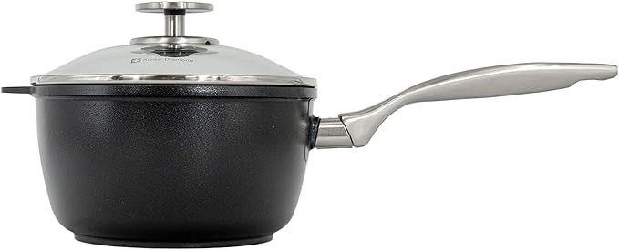 Swiss Diamond Nonstick Hybrid Ceramic and Diamond-Infused Saucepan With Glass Lid, PFAS- and PFOA-free, Dishwasher & Oven Safe Up To 500 °F (2.2 Quart)