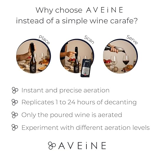 Aveine Electric Wine Aerator with Premium Protective Travel Pouch – Instant & Precise Aeration (1–24h Decanting) – Smart App Integration – Elegant French Design for Wine Lovers