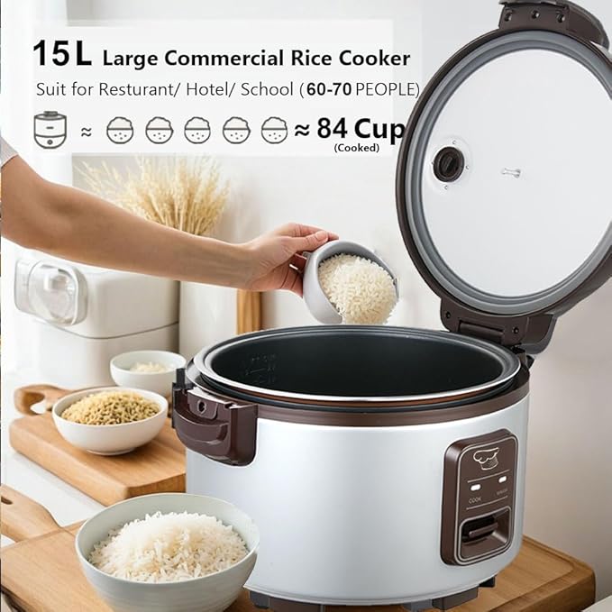 15.8QT Large Commercial rice cooker 84 cups cooked / 32 cups uncooked rice Commercial Electiric Rice Warmer for 60-70 people, with One-Touch Operation