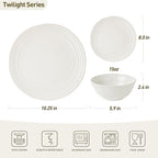 Famiware Plates and Bowls Sets 18-Piece Stoneware Dinnerware Sets, Dishes Set for 6, Hand-made Reactive Glaze Dish Set, Twilight Series, White