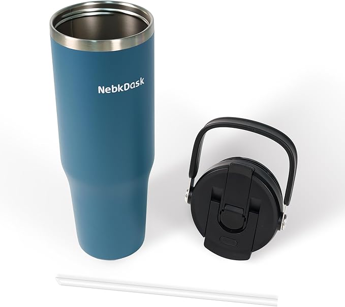 Insulated Stainless Steel Bottle 40oz with 2-in-1 Straw and Spout Lid Water Bottle Keep Cold 24H, Leak-Proof, Fits in Car Cup Holder, Travel, and School（Blue）