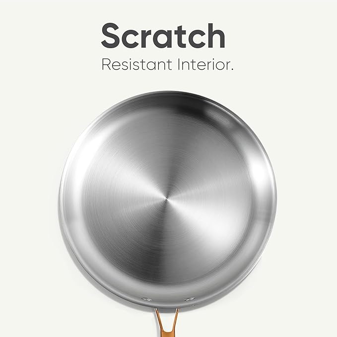 CAROTE 10" Tri-Ply Stainless Steel Frying Pan, Non-Toxic Fry Pan Egg Pan Omelet Pans, Oven Safe, Induction, Ceramic and Gas Cooktops Compatible, Silver