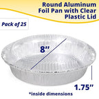 IDL Packaging 9" Round Aluminum Foil Pans with Dome Lids (Pack of 25) - Disposable Aluminum Container with Clear Plastic Lids - Great for Baking, Cooking, Serving