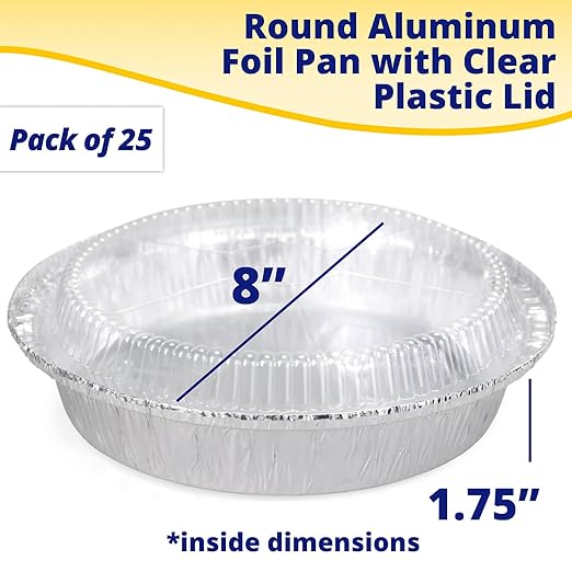 IDL Packaging 9" Round Aluminum Foil Pans with Dome Lids (Pack of 25) - Disposable Aluminum Container with Clear Plastic Lids - Great for Baking, Cooking, Serving