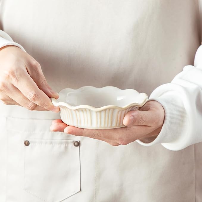 vancasso Mini Pie Pans Set of 6, 5.2 Inch Ceramic Deep Dish Pie Plates with Ruffled Edge for Baking, Microwave & Oven Safe, White