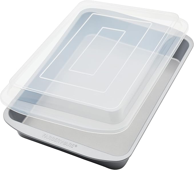 Farberware GoldenBake Bakeware Nonstick Baking Pan/Cake Pan with Lid, Rectangle, Insulated, 9 Inch x 13 Inch - Gray