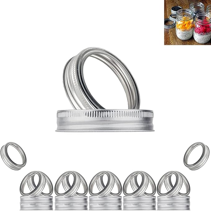 20pcs Rust Resistant Silver Mason Jar Replacement Rings, 87mm Wide Mouth Bands for Canning Lids, Storage (20pcs)
