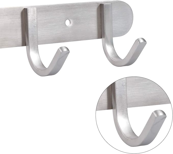 Coat Hook Rack Brushed Nickel 10.6-Inch Coat&Towel Hook Rail Wall Mounted with 4 Hooks, Durable Wall Hangers for Bedroom, Bathroom, Foyer, Hallway (SUS304 Stainless Steel)