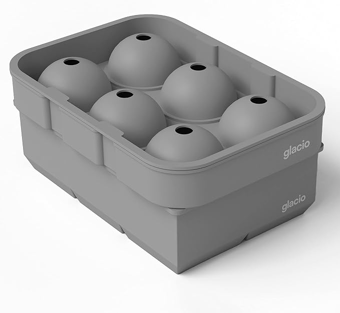 glacio Silicone Ice Cube Trays – Large Silicone Molds for 2-Inch Ice Cubes and Spheres Whiskey Ice Cube Trays with Lids for Cocktails & Bourbon – Set of 2