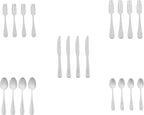 Amazon Basics Silverware Set, Stainless Steel Flatware, Dishwasher Safe, Service for 4, 20-Piece Forks and Spoons, Round Edge