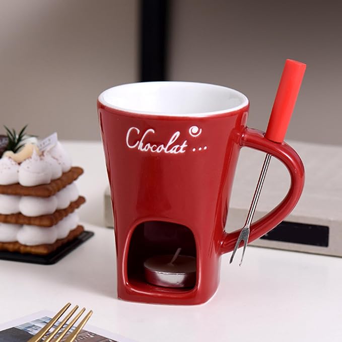 Ceramic Fondue Pot Set, Chocolate Mug With Forks, Perfect For Butter And Cheese Melting,Multipurpose,Personal Cheese Melting Cup