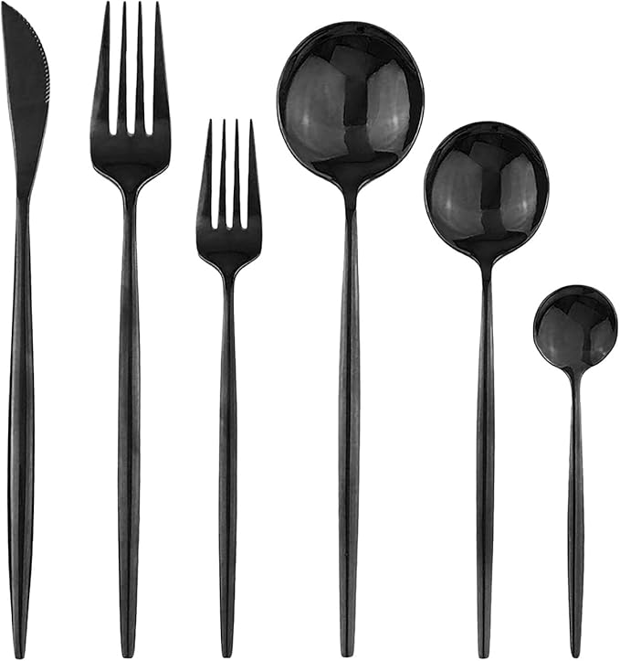 Black 36-Pieces Silverware Flatware Mirror Polished Dinnerware, 18/0 Stainless Steel Cutlery Set For Home Kitchen Party Hotel Restaurant Wedding Service for 6