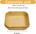 Mini Air Fryer Liners Disposable for Most 2-5 Qt Small Air Fryer, 100Pcs Small Parchment Paper for Baking Square Airfryer Paper Liners for 2-5 Qt