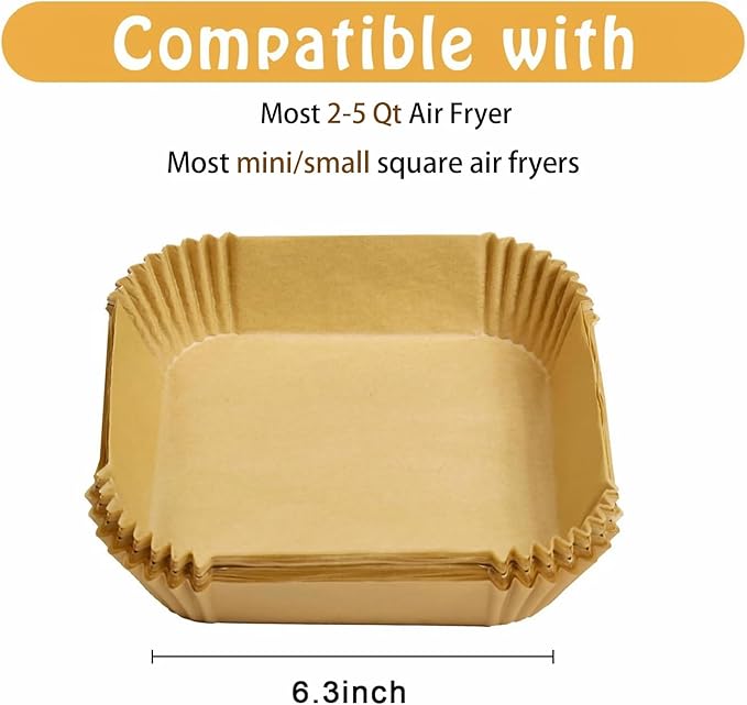 Mini Air Fryer Liners Disposable for Most 2-5 Qt Small Air Fryer, 100Pcs Small Parchment Paper for Baking Square Airfryer Paper Liners for 2-5 Qt