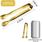 JCREN 12 Pcs Serving Tongs, Small Serving Utensils for Parties Catering Gold Tongs, Food-Grade 304 Stainless Steel Mini Appetizer Tongs for Tea Party Coffee Bar, 4 Inches - Gold