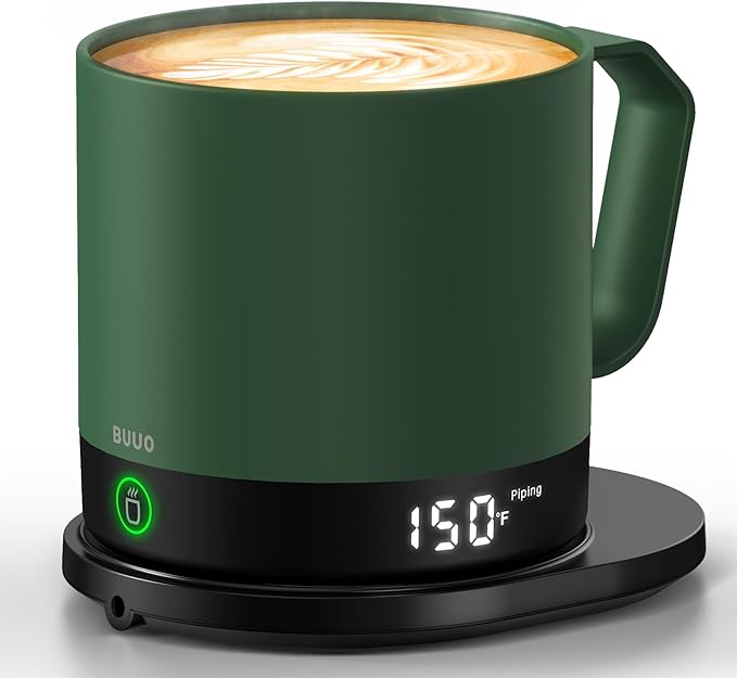 Heated Coffee Mug Rechargeable - Temperature Control Self Heating Coffee Mug 14oz with Lid, Double Sided & Real-Time LED Display, Hot up to 150℉, Birthday Gifts for Women and Men(Green)